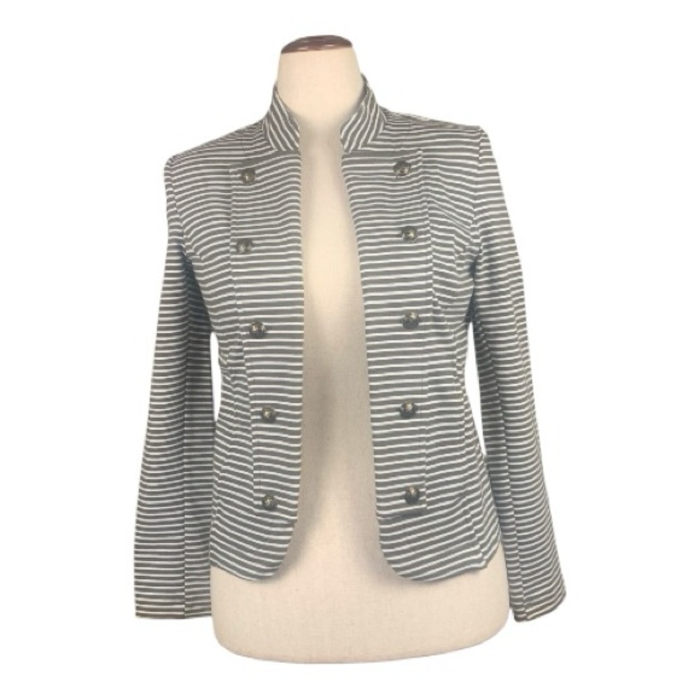 Tommy Hilfiger Green White Striped Military Stretch Knit Jacket Blazer Size SP